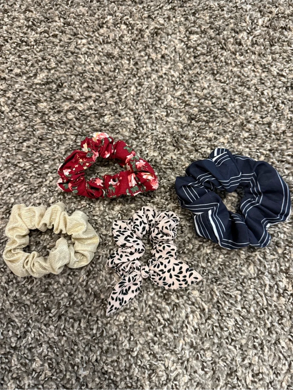 Hair Scrunchies Set - Red Floral, Navy Stripe, Cream, Blush Leaf